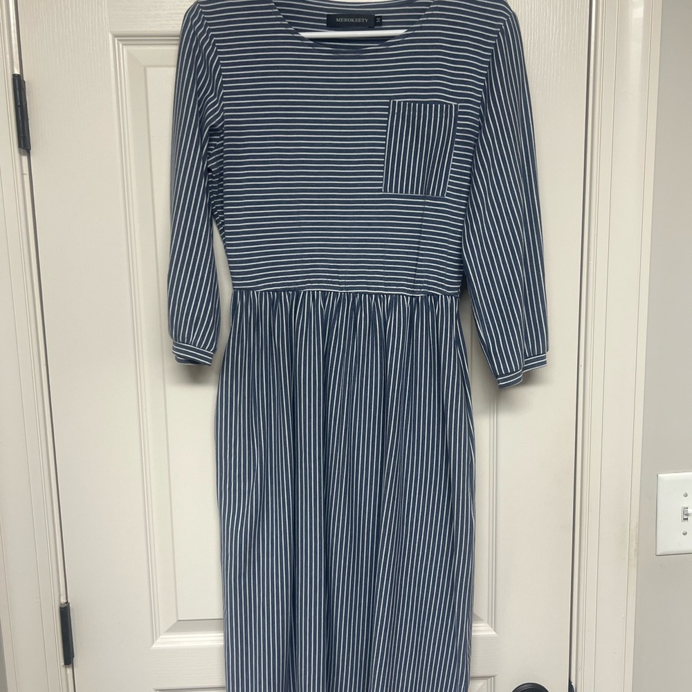 Monrow Navy Striped Dress
